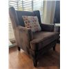 Image 3 : Bowring Brown Fabric Wingback Armchair with Accent Cushion