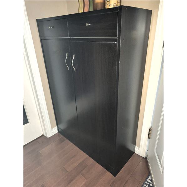 Dark Brown Laminate Storage Cabinet with Double Drawers and Shelves