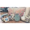 Image 1 : Decor Lot: Woven Vase, Art Print, Frames, Metal Magazine Rack, Candles, Books