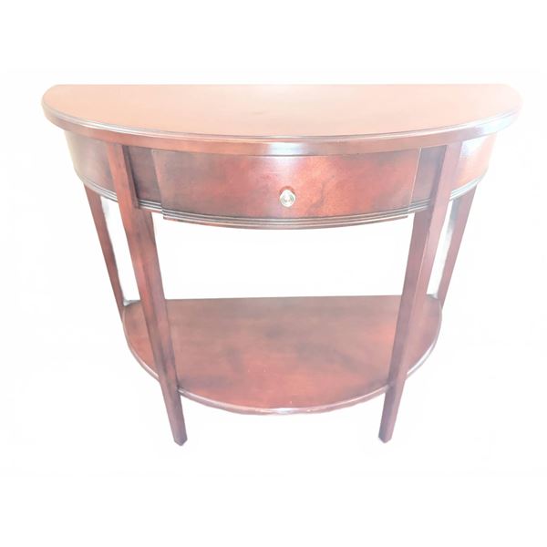 Wooden Demilune Console Table with Drawer and Lower Shelf