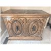 Image 2 : Carved Wood Cabinet with Ornate Brass Handles and Double Doors