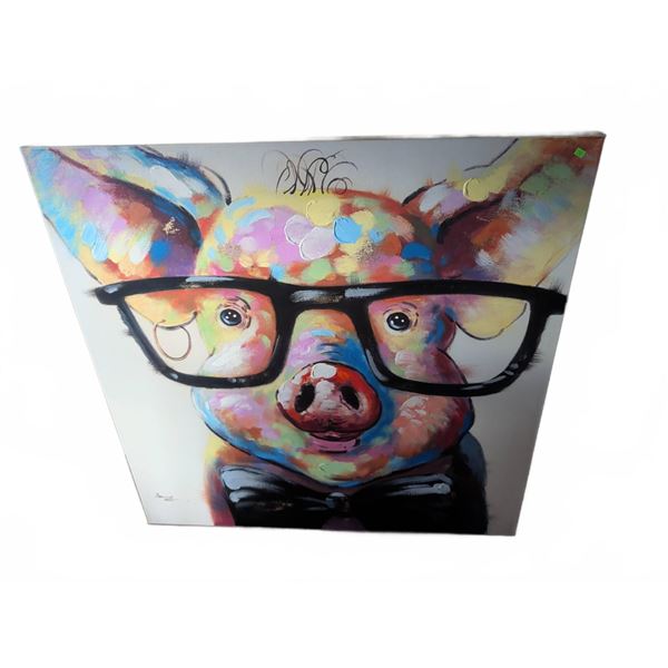Smug Pig Portrait Acrylic on Canvas with Glasses and Bow Tie
