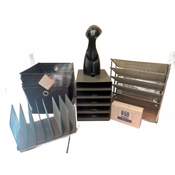 Office Desk Organizer Lot with File Holders, Onlite Desk Lamp, Beelink U59 Mini PC Box