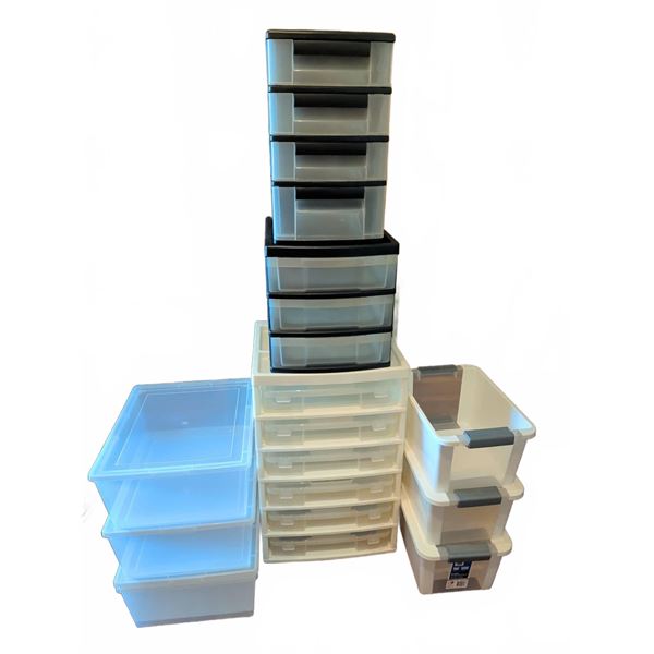 Plastic Storage Containers and Drawer Organizers, 14 Pieces