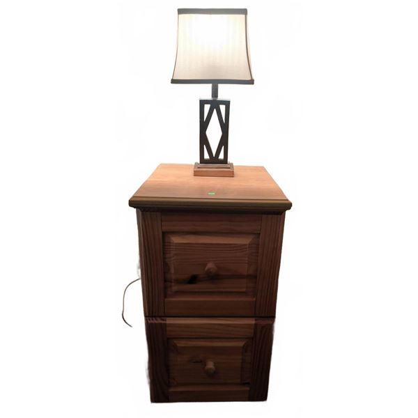 Wood Two-Drawer Filing Cabinet with Table Lamp
