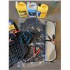 Image 2 : Automotive Accessory Lot with Battery, Floor Mats, Jump Leads, Coolant, Tool Set