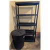 Image 2 : Rubbermaid Roughneck 32 Gallon Wheeled Trash Bin and Black Plastic Shelving Unit