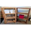Image 2 : Two Wood Storage Shelves with Bins and Plastic Containers