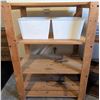 Image 3 : Two Wood Storage Shelves with Bins and Plastic Containers