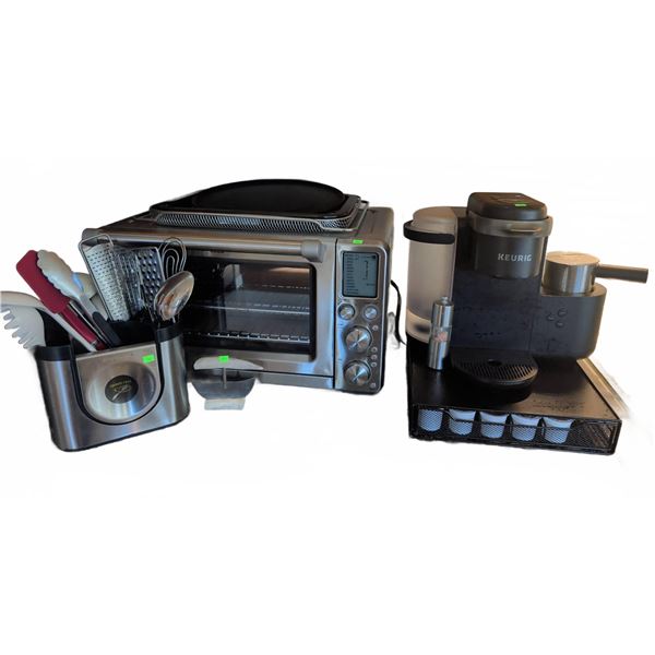 Breville Toaster Oven, Keurig Coffee Maker, K-Cup Drawer, Utensil Set, Accessories