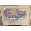 Image 2 : Dana Dapon 1986 Framed Print of Geese Near Brick Wall and Garden