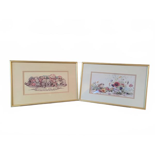 Framed Prints: Somebunnies Love You and Marilyn Simandle Bird Floral Art