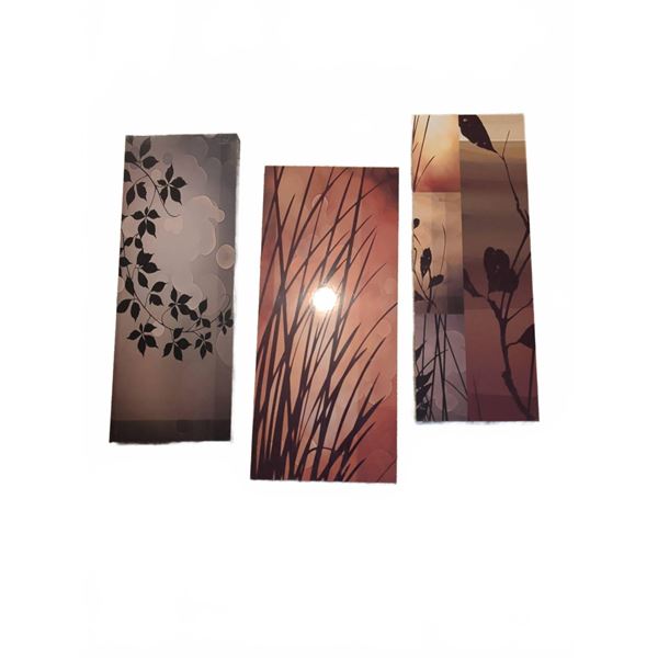 3 Framed Nature Scene Prints with Branch and Grass Motifs