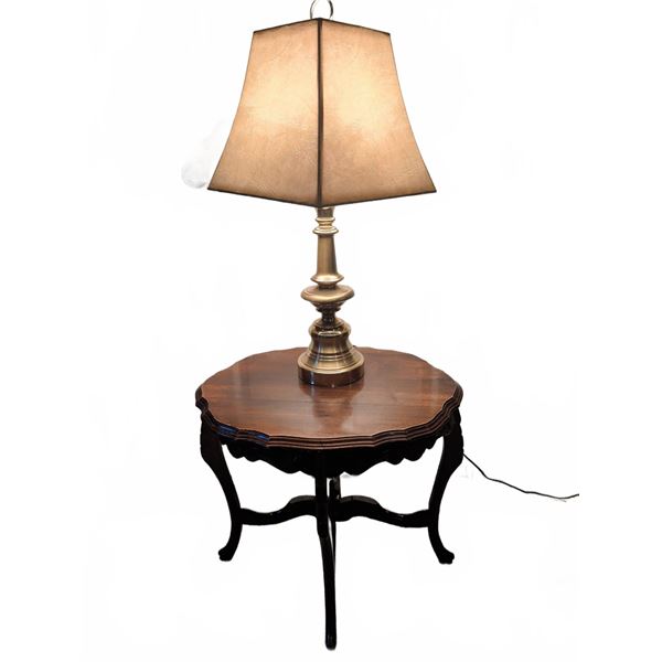Carved Wood Side Table With Ornate Apron &Stiefel Brass Table Lamp With Shade