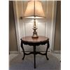 Image 2 : Carved Wood Side Table With Ornate Apron &Stiefel Brass Table Lamp With Shade