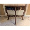 Image 5 : Carved Wood Side Table With Ornate Apron &Stiefel Brass Table Lamp With Shade