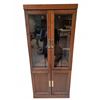 Image 1 : Wood and Glass Two-Door Media Storage Cabinet with Adjustable Shelves
