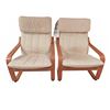 Image 1 : 2 Scandinavian Bentwood Lounge Chairs with Beige Cushions