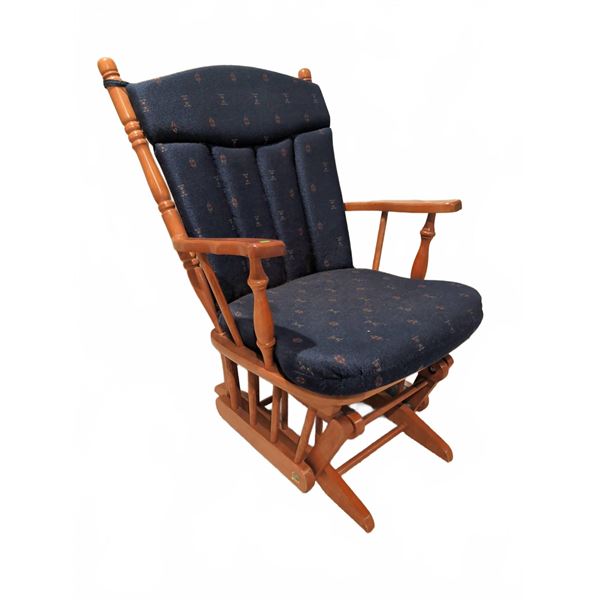 Wood-Framed Glider Rocking Chair with Removable Blue Upholstered Cushions
