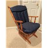 Image 2 : Wood-Framed Glider Rocking Chair with Removable Blue Upholstered Cushions