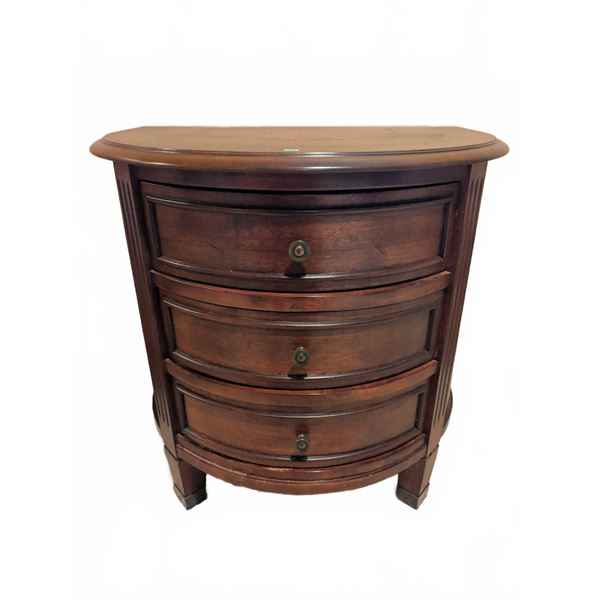 Wood Demilune Chest with Three Drawers and Decorative Inlay Top