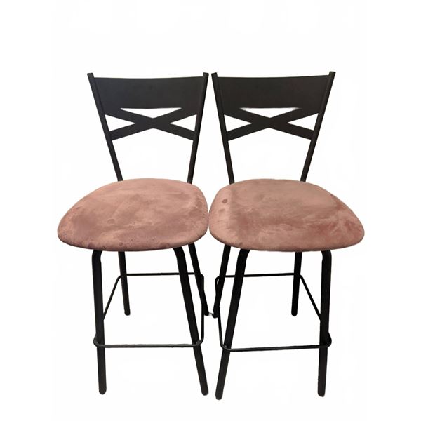 Metal Bar Stools with Pink Upholstered Seats