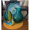 Image 1 : Decorative Glassware Lot: Swirl Platter, Art Glass Vase, Hobnail Pitcher, Parrot Figure