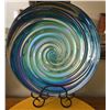 Image 2 : Decorative Glassware Lot: Swirl Platter, Art Glass Vase, Hobnail Pitcher, Parrot Figure