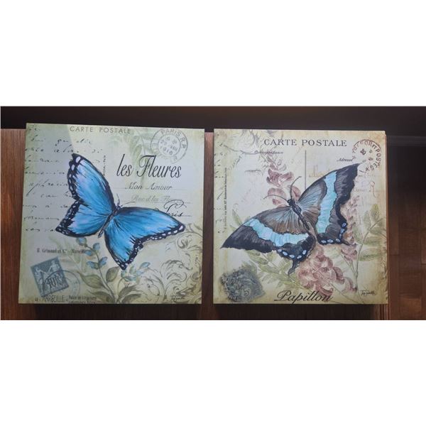 2 Butterfly CARTE POSTALE Decorative Wall Art Prints on Canvas