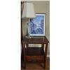 Image 1 : Wood Side Table With Drawer, Framed Venice Print, Clear Glass Lamp Set