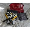Image 1 : Batch of 3 Travel Bags: Red Patent Tote, Zebra Print Clutch, Grey Duffel