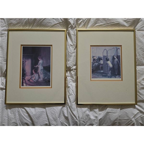 Framed Prints Depicting Children, Matted, Gold-Tone Frames