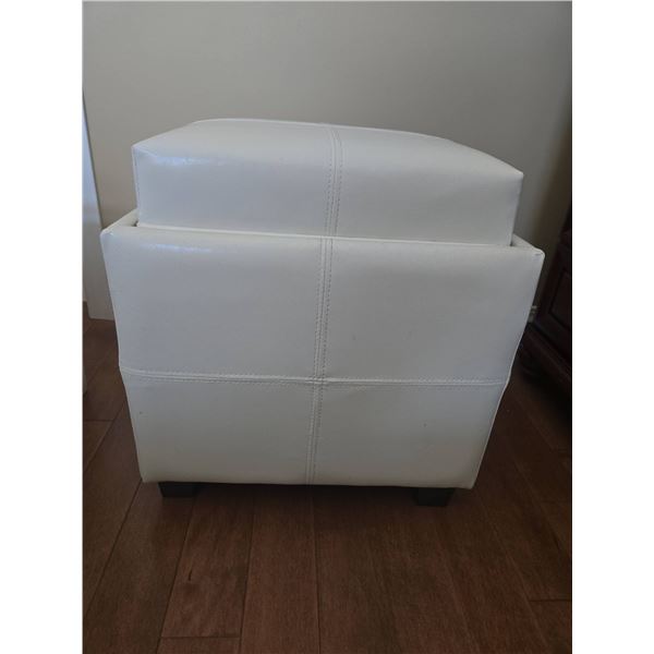 White Faux Leather Storage Ottoman with Removable Tray Top