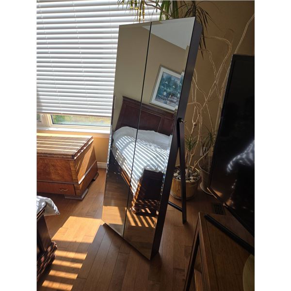Espresso Full-Length Cheval Mirror Jewelry Armoire – Freestanding Storage Cabinet