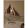 Image 5 : Nautical Decor Lot: Metal Sailboat, Lantern with Candle, Faux Coral, Mosaic Mirror