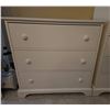 Image 1 : White 3-Drawer Dresser with Round Pulls and Decorative Base Trim