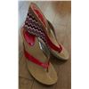 Image 3 : Blue Suede Purse, Red Zigzag Wedge Sandals, and Wood-Framed Wall Mirror Trio