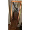 Image 4 : Blue Suede Purse, Red Zigzag Wedge Sandals, and Wood-Framed Wall Mirror Trio