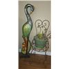 Image 1 : Painted Peacock Sculpture and Wrought Iron Plant Stand With Green Planter Pot