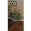 Image 3 : Painted Peacock Sculpture and Wrought Iron Plant Stand With Green Planter Pot