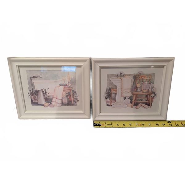 Framed Bathroom-Themed Prints With White Frames 11" x 9"