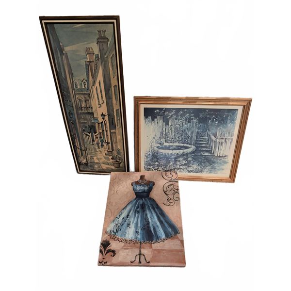 Three Framed Artworks by Robert Frost, David Solomon, and Dress Form Canvas