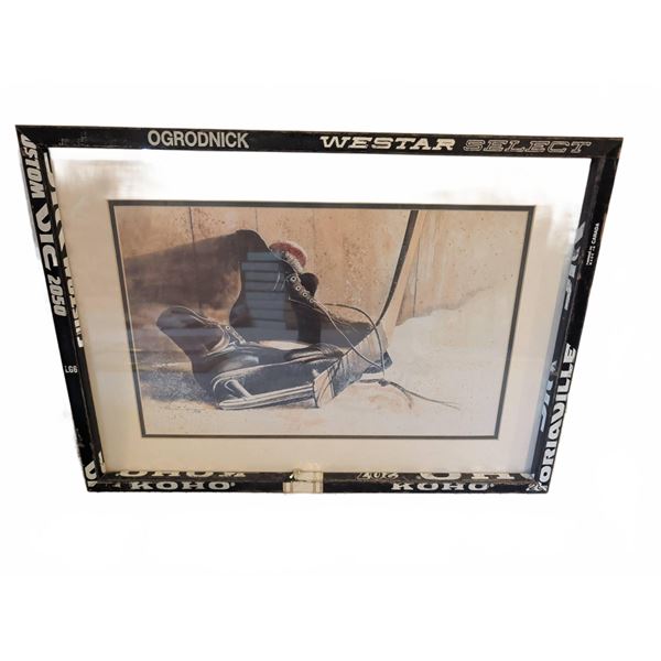 Framed Ken Danby 1972 Hockey Print with Custom Stick Frame
