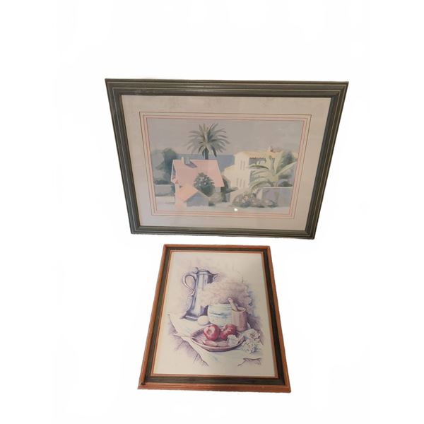 Framed Art Prints: Landscape with Palm Trees and Still Life with Pitcher and Fruit