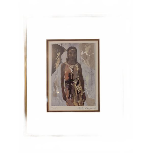 Marta Gottfried Signed Print 'Ariel' Framed with Mat, Brass Frame
