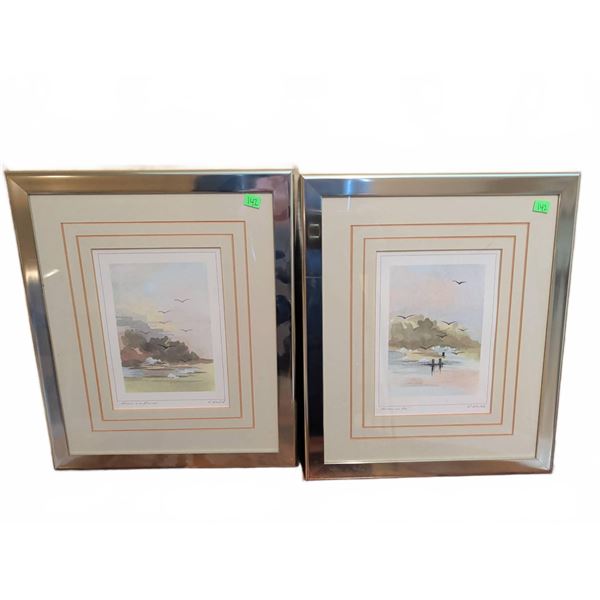 Framed Watercolours by H. Verschoor Möwen am Strand and Möwen am See