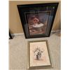 Image 2 : Two Framed Wall Art Prints: Child Bath Scene and Floral Still Life in Mixed Frames