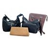 Image 1 : 4 Women's Handbags: 2 Black Leather, 1 Taupe Clutch, 1 Brown Faux Croc Shoulder Bag
