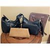 Image 2 : 4 Women's Handbags: 2 Black Leather, 1 Taupe Clutch, 1 Brown Faux Croc Shoulder Bag