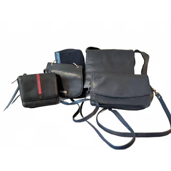 5 Blue and Black Leather Shoulder Bags, Wallet and Crossbody Styles Assorted Brands